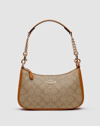 Coach Teri Caramel Shoulder Bag In Signature Canvas