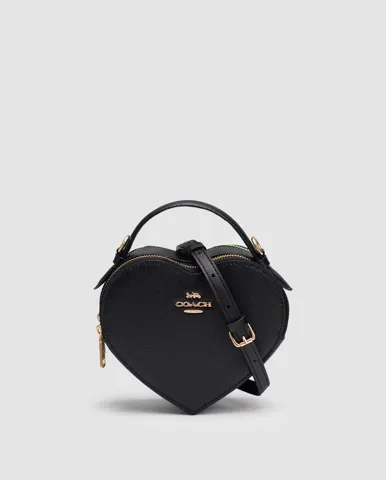 Coach Valentine's Black Crossgrain Leather Heart Crossbody Bag