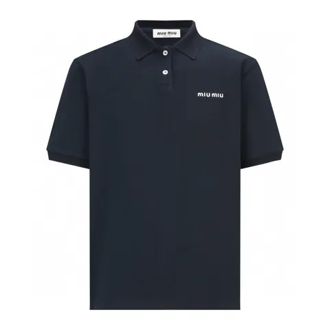 Miu Miu Cotton Piqué Polo Nave Blue Shirt