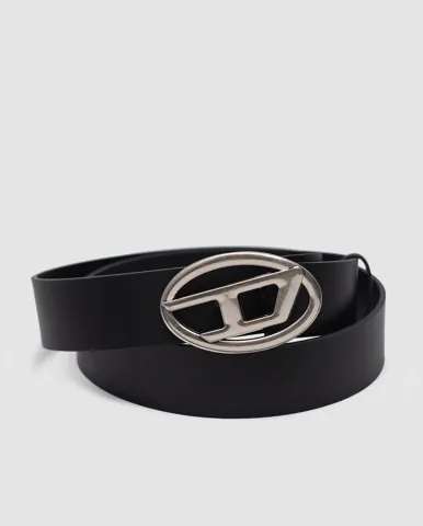 Diesel Slim Glittery Belt With Oval D Buckle Silver