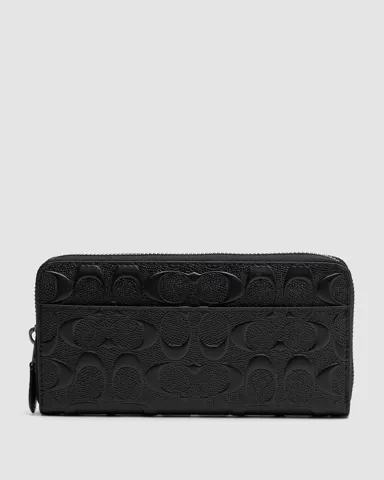 Coach Accordion Zip Long Wallet Embossed Black
